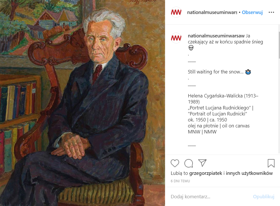 W oczekiwaniu na śnieg. Post profilu Muzeum Narodowego w Warszawie na Instagramie