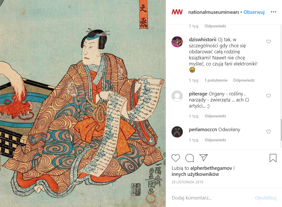Post instagramowy Muzeum Narodowego w Warszawie