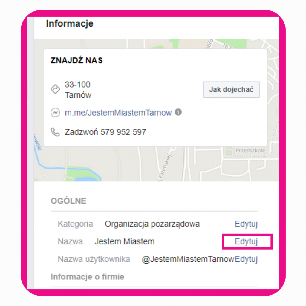 Jak zmienić nazwę fanpage'a - krok 2