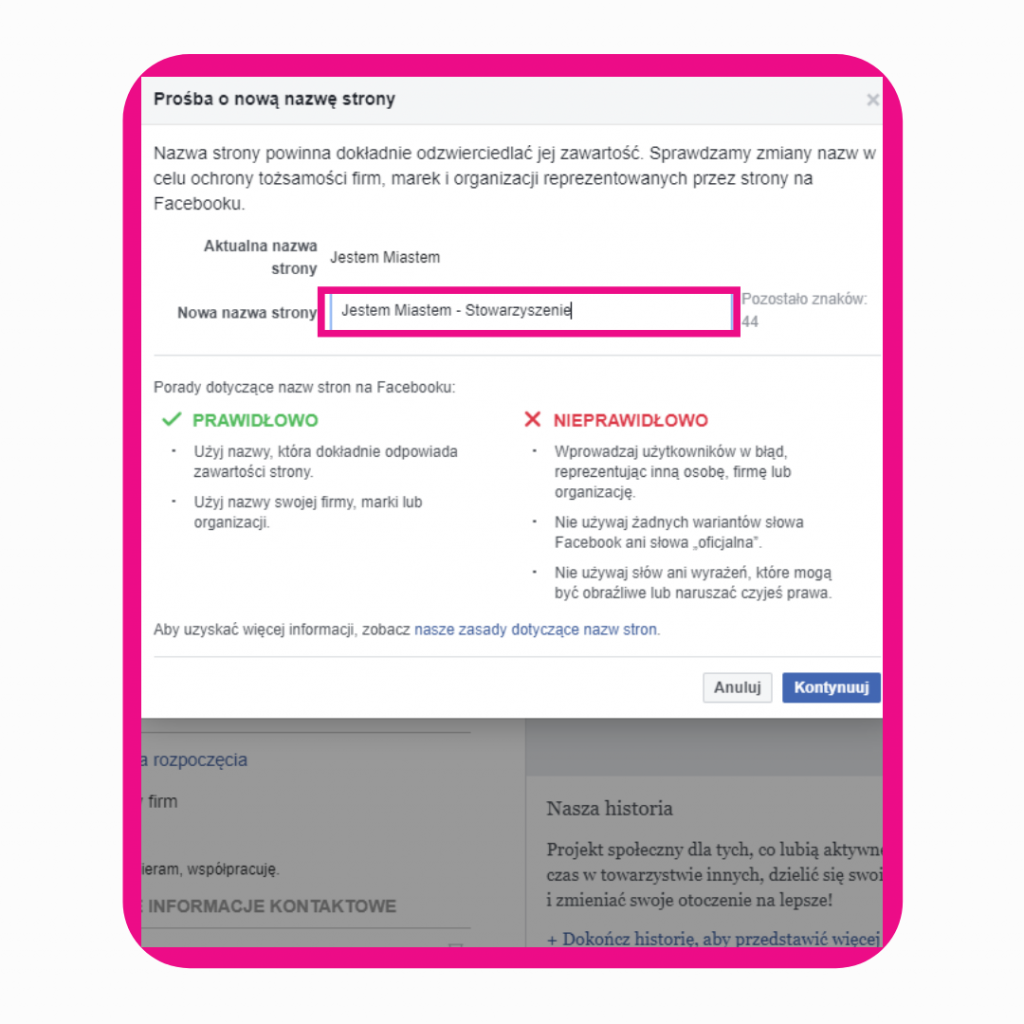 Jak zmienić nazwę fanpage'a - krok 3
